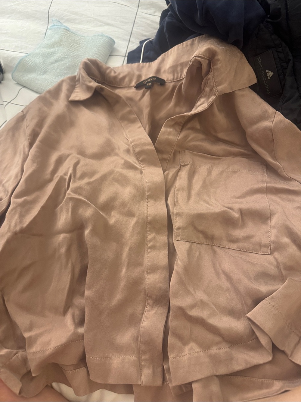 Lightweight Taupe Button-Front Blouse